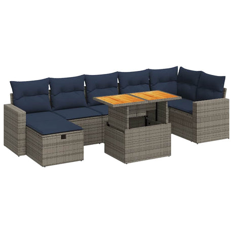 8 Piece Garden Sofa Set With Cushions Poly Rattan Acacia
