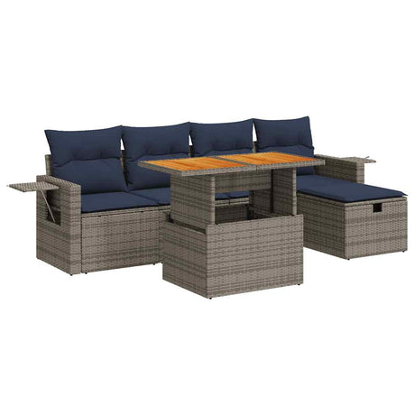 6 Piece Garden Sofa Set With Cushions Poly Rattan Acacia