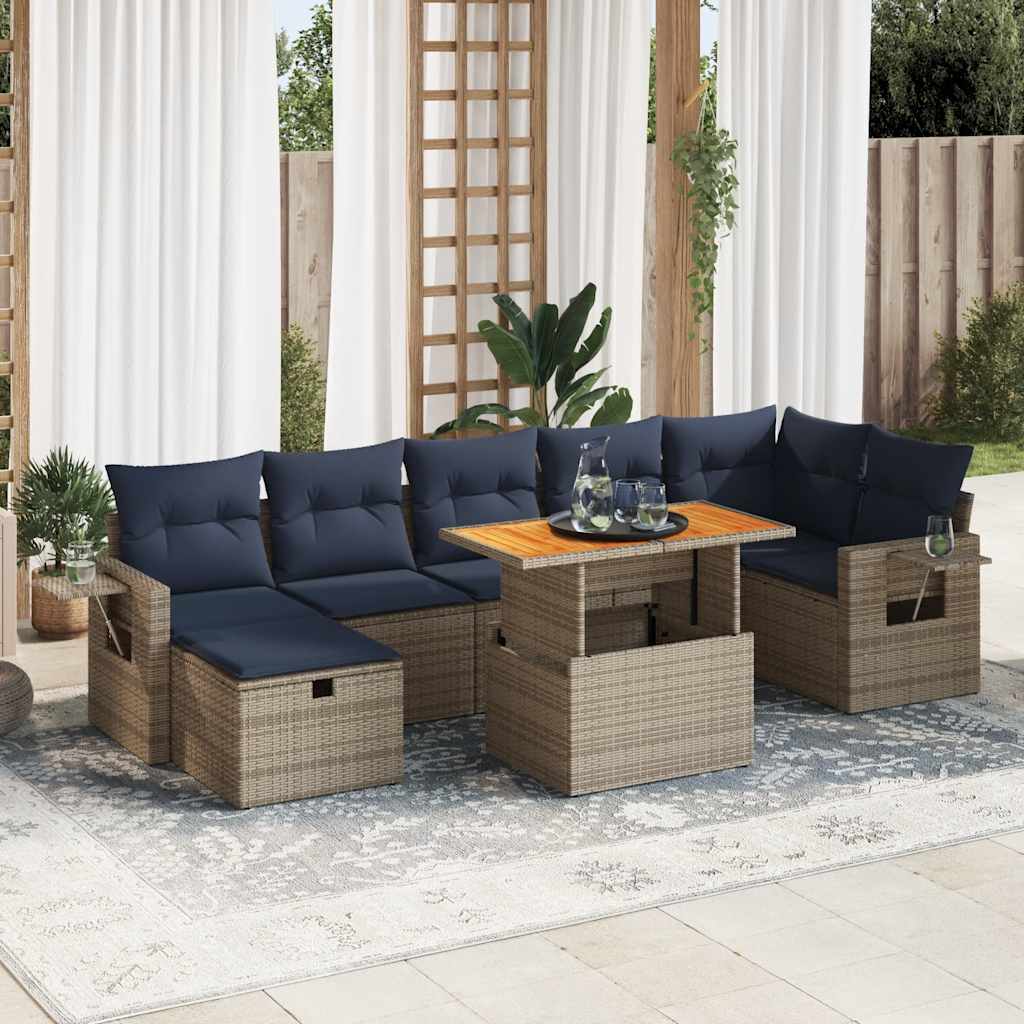 8 Piece Garden Sofa Set With Cushions Poly Rattan Acacia