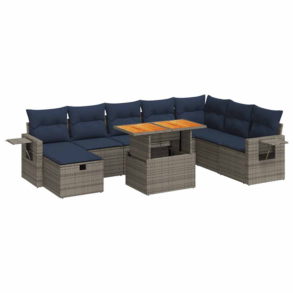 9 Piece Garden Sofa Set With Cushions Poly Rattan Acacia