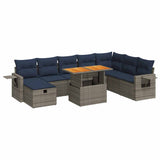 9 Piece Garden Sofa Set With Cushions Poly Rattan Acacia