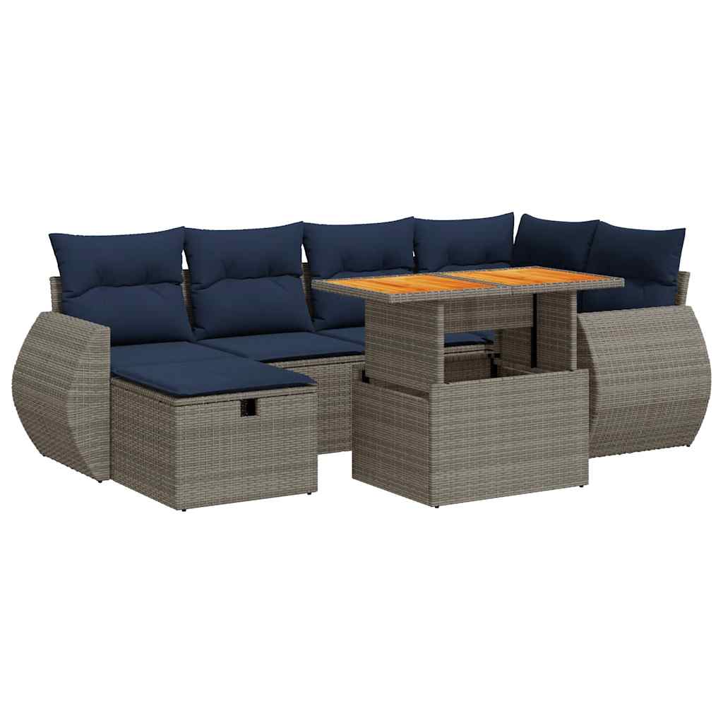 7 Piece Garden Sofa Set With Cushions Brown Poly Rattan Acacia