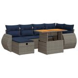 7 Piece Garden Sofa Set With Cushions Brown Poly Rattan Acacia
