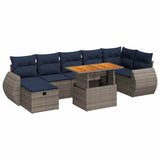8 Piece Garden Sofa Set With Cushions Poly Rattan Acacia