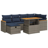 7 Piece Garden Sofa Set With Cushions Black Poly Rattan Acacia