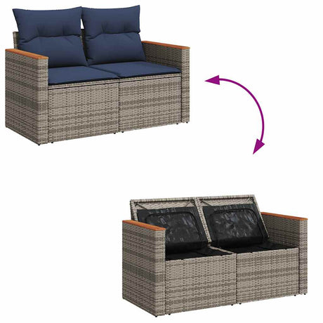 7 Piece Garden Sofa Set With Cushions Black Poly Rattan Acacia