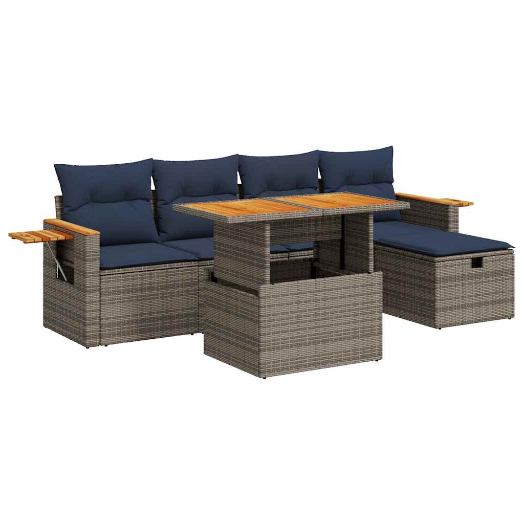 6 Piece Garden Sofa Set With Cushions Poly Rattan Acacia