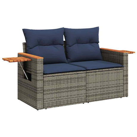 7 Piece Garden Sofa Set With Cushions Black Poly Rattan Acacia