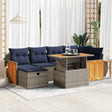 7 Piece Garden Sofa Set With Cushions Black Poly Rattan Acacia