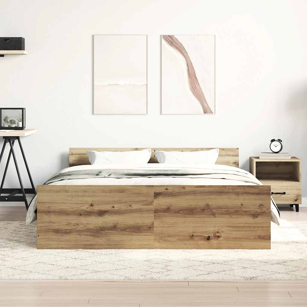 Bed Frame without Mattress Artisan Oak 135x190cm Engineered Wood