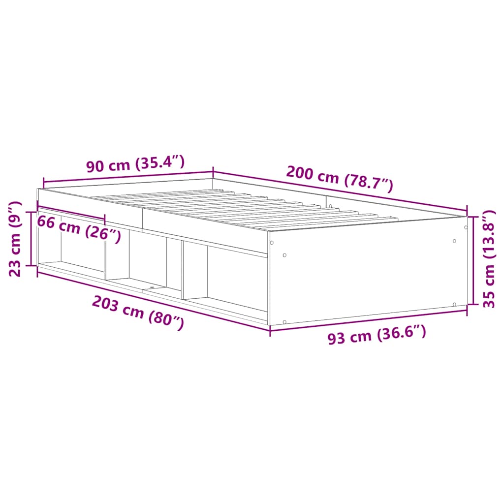 Bed Frame without Mattress Artisan Oak 90x200cm Engineered Wood