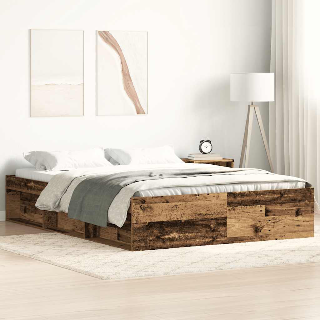 Bed Frame without Mattress Old Wood 140x190cm Engineered Wood