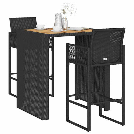 3 Piece Garden Bar Set Without Cushions Poly Rattan Acacia