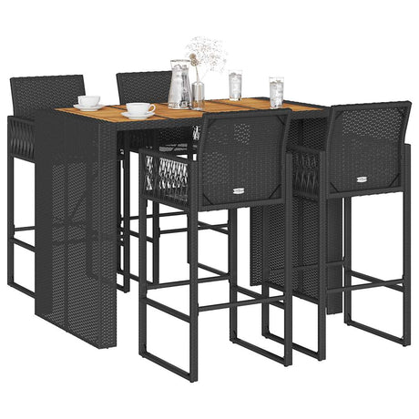 3 Piece Garden Bar Set Without Cushions Poly Rattan Acacia