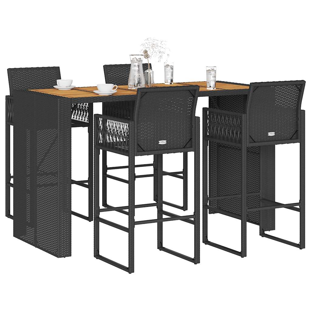 3 Piece Garden Bar Set Without Cushions Poly Rattan Acacia