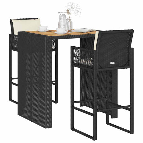 5 Piece Garden Bar Set With Cushions Poly Rattan Acacia