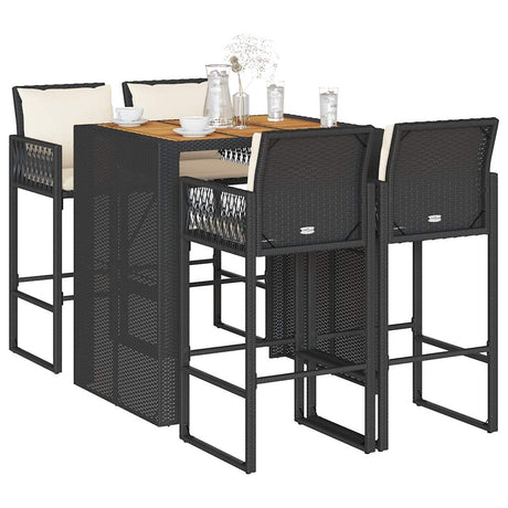 5 Piece Garden Bar Set With Cushions Poly Rattan Acacia