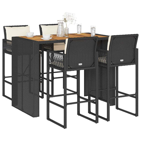 5 Piece Garden Bar Set With Cushions Poly Rattan Acacia