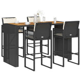 5 Piece Garden Bar Set With Cushions Poly Rattan Acacia