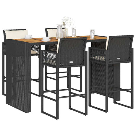 5 Piece Garden Bar Set With Cushions Poly Rattan Acacia