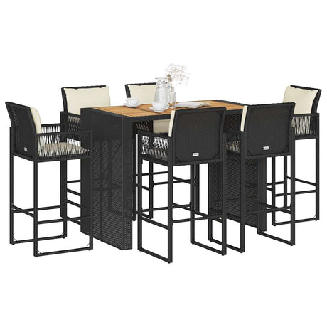 5 Piece Garden Bar Set With Cushions Poly Rattan Acacia