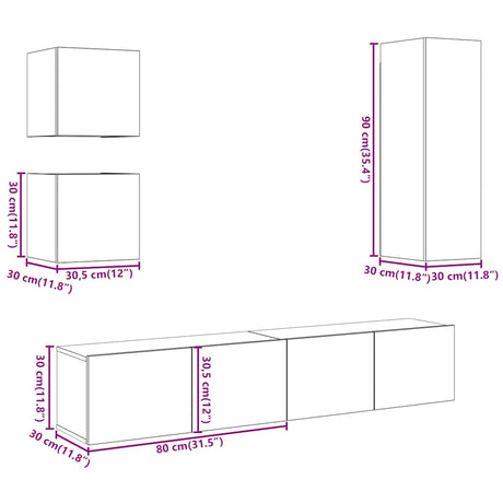 5 Piece Tv Cabinet Set Wall-Mounted Old Wood Engineered Wood