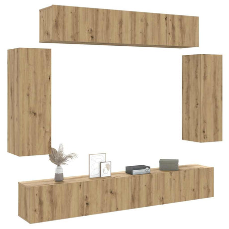 6 Piece Tv Cabinet Set - Engineered Wood In Old Wood Finish,  Tv Stand 80X30X30 Cm - Made From Engineered Wood,  Wall-Mounted Tv Cabinets - 2 Pcs In , 30.5X30X, Made From Engineered Wood,  Wall-Mounted Tv Cabinet 100X30X30 Cm - Made From Engineered Wood