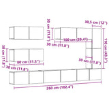 7 Piece Tv Cabinet Set Wall-Mounted Old Wood Engineered Wood