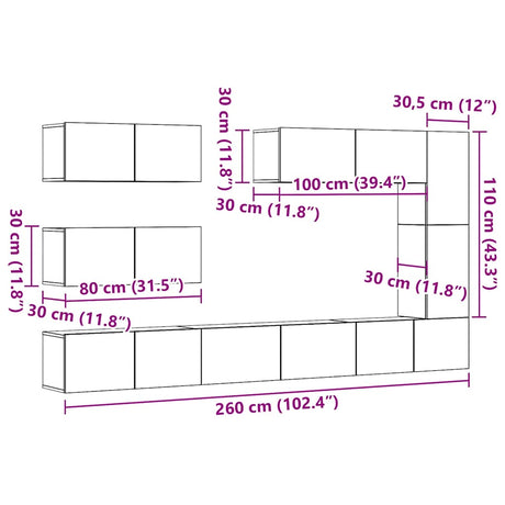 7 Piece Tv Cabinet Set Wall-Mounted Old Wood Engineered Wood