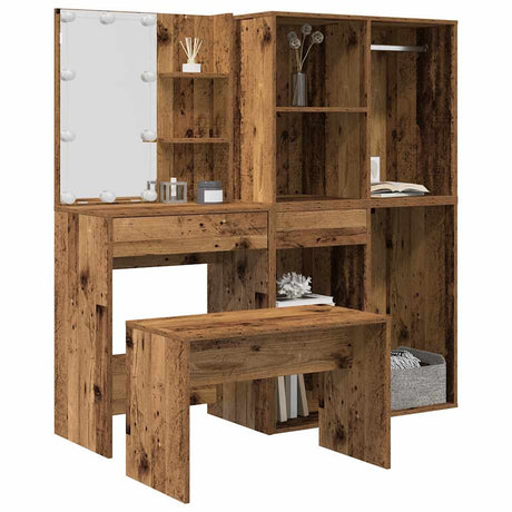 Dressing Table Set With Led Engineered Wood
