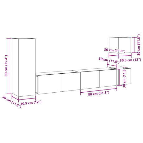 5 Piece Tv Cabinet Set Wall-Mounted Artisan Oak Engineered Wood