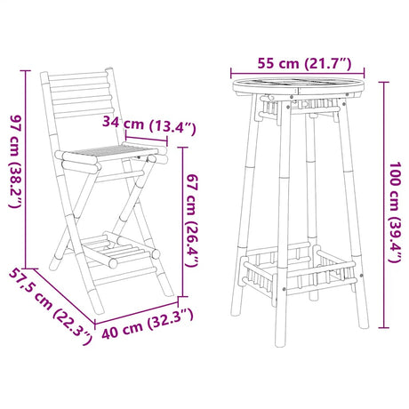3 Piece Outdoor Bar Set Foldable Bamboo