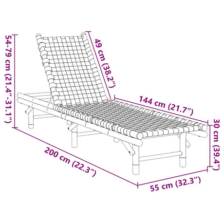 Sun Lounger With Black Woven Webbing 55X200X30 Cm Bamboo