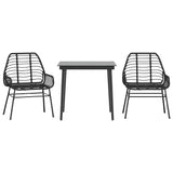 3 Piece Garden Dining Set Poly Rattan Glass Black