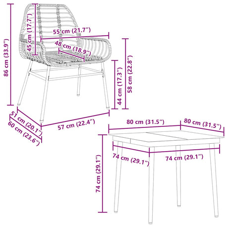 3 Piece Garden Dining Set Poly Rattan Glass Black