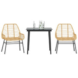 5 Piece Garden Dining Set Poly Rattan Glass Brown