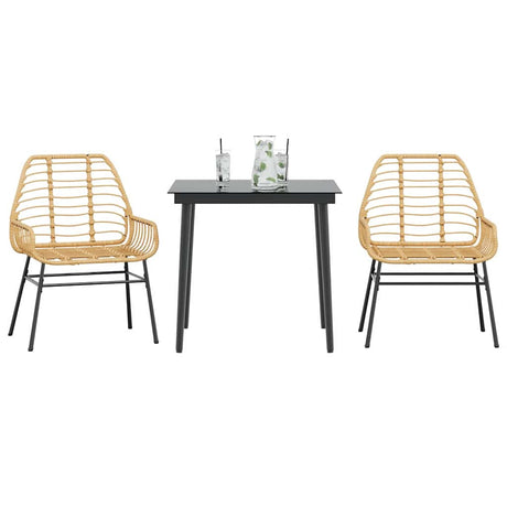 5 Piece Garden Dining Set Poly Rattan Glass Brown