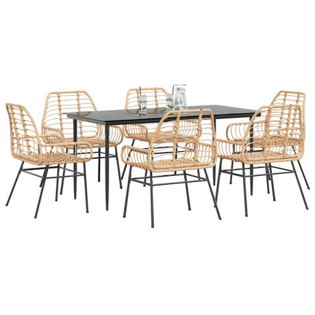 5 Piece Garden Dining Set Poly Rattan Glass Brown