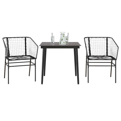 3 Piece Garden Dining Set Poly Rattan Glass Black