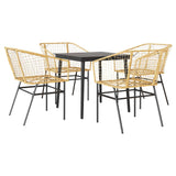 5 Piece Garden Dining Set Poly Rattan Glass Brown