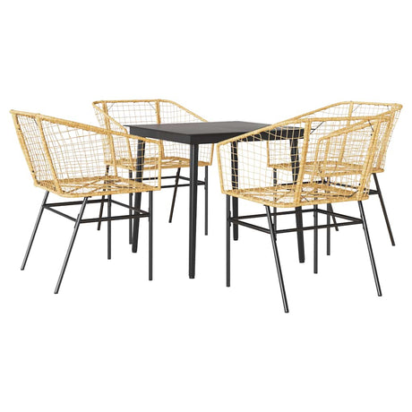 5 Piece Garden Dining Set Poly Rattan Glass Brown