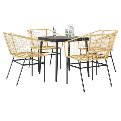 5 Piece Garden Dining Set Poly Rattan Glass Brown