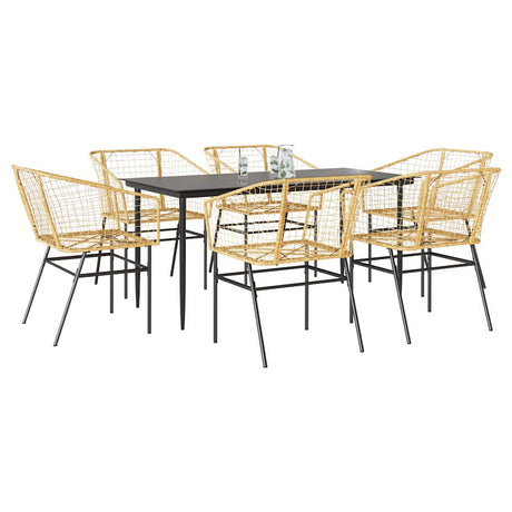 5 Piece Garden Dining Set Poly Rattan Glass Brown