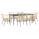 5 Piece Garden Dining Set Poly Rattan Glass Brown