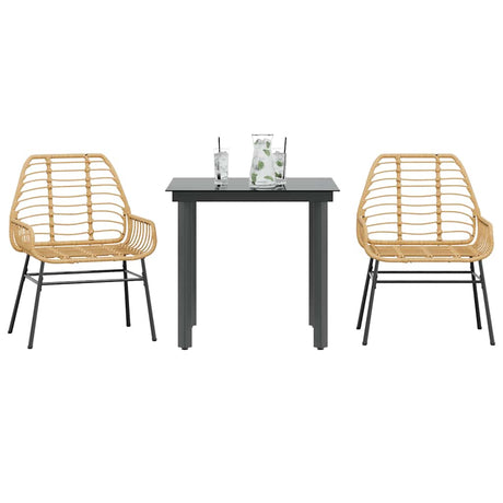 9 Piece Garden Dining Set Poly Rattan Glass