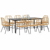 9 Piece Garden Dining Set Poly Rattan Glass