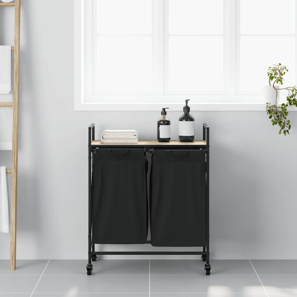 Laundry Basket 2 Compartments With Wheels