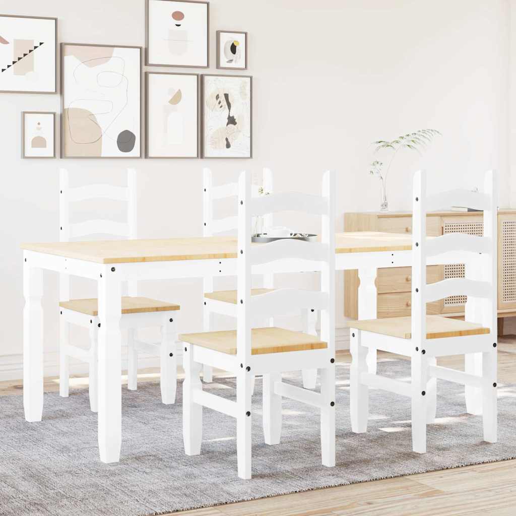 5 Piece Dining Set Panama White Solid Wood Pine