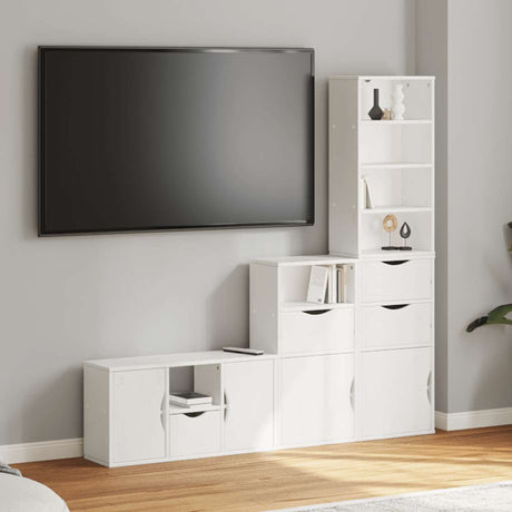 5 Piece Tv Units With Storage Odda Solid Wood Pine