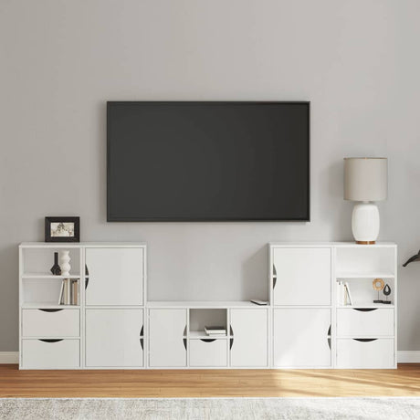 5 Piece Tv Units With Storage Odda Solid Wood Pine